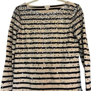 J. Crew Black and Cream Sequin Long Sleeve Top